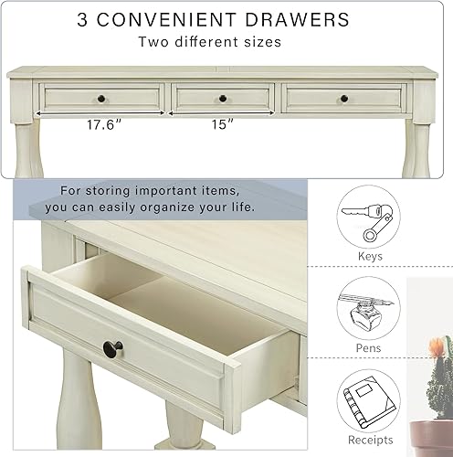 Miniatura 11 de merax LUMISOL - Mesa consola de 64 pulgadas de largo con 3 cajones y estante inferior, mesa de entrada para pasillo, sala de estar, fácil montaje