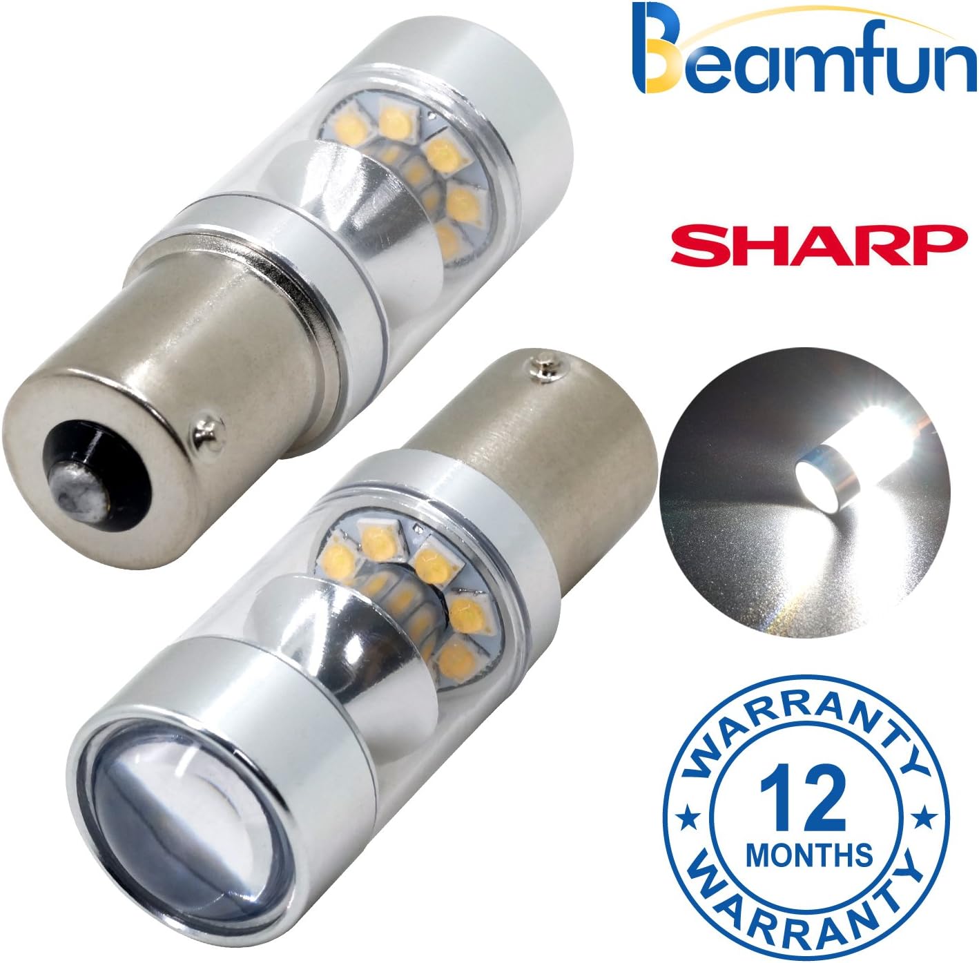 BEAMFUN BA15s LED Bulbs with Reflector Mirror Projector Lens Replaces #1156 1141 1073 1093 1129 93 for Back Up Reverse Lights,Brake Lights,Tail Lights, Pack of 2