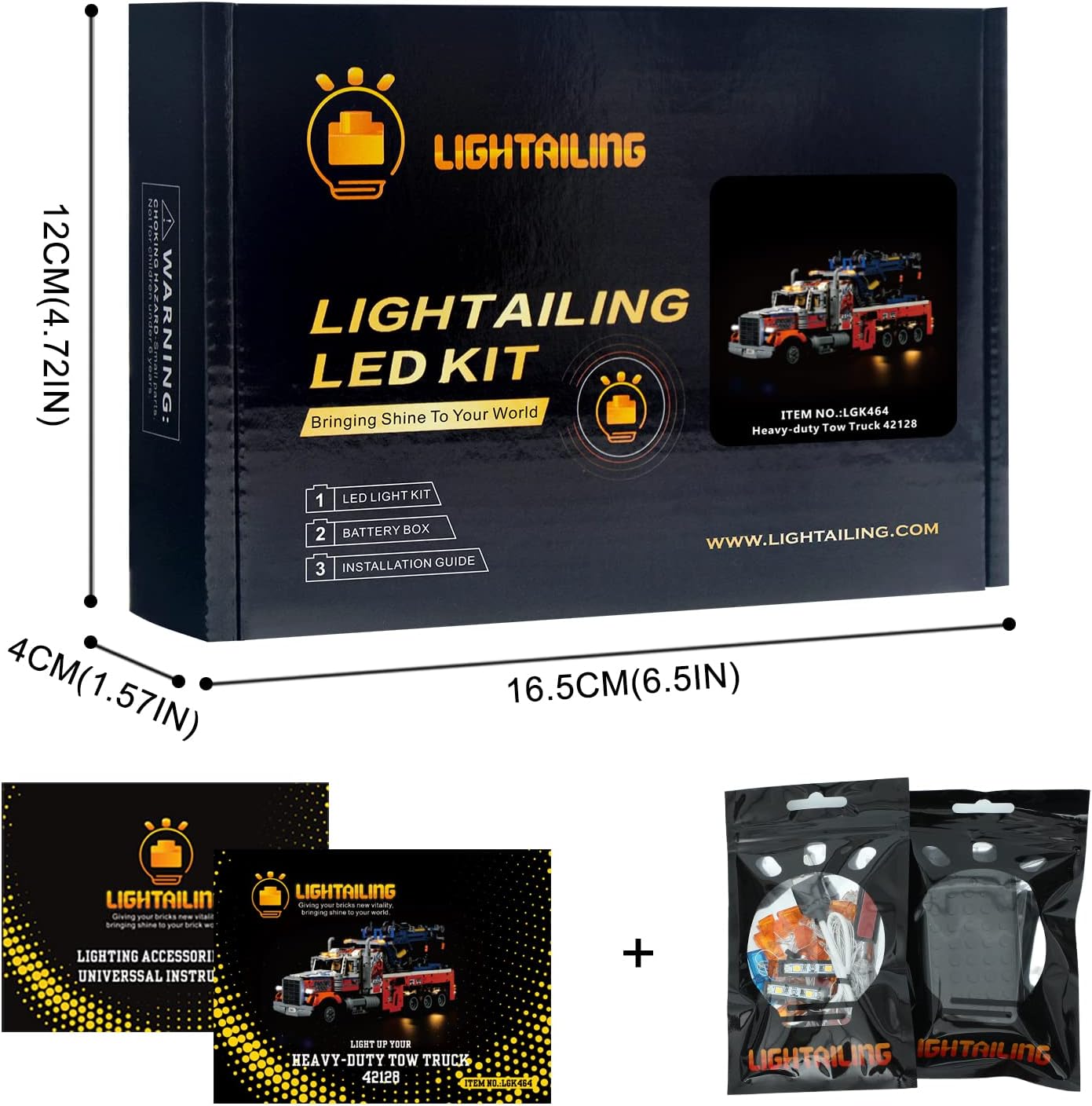LIGHTAILING LED Light Kit components including USB light kit, instruction guide, and battery box.