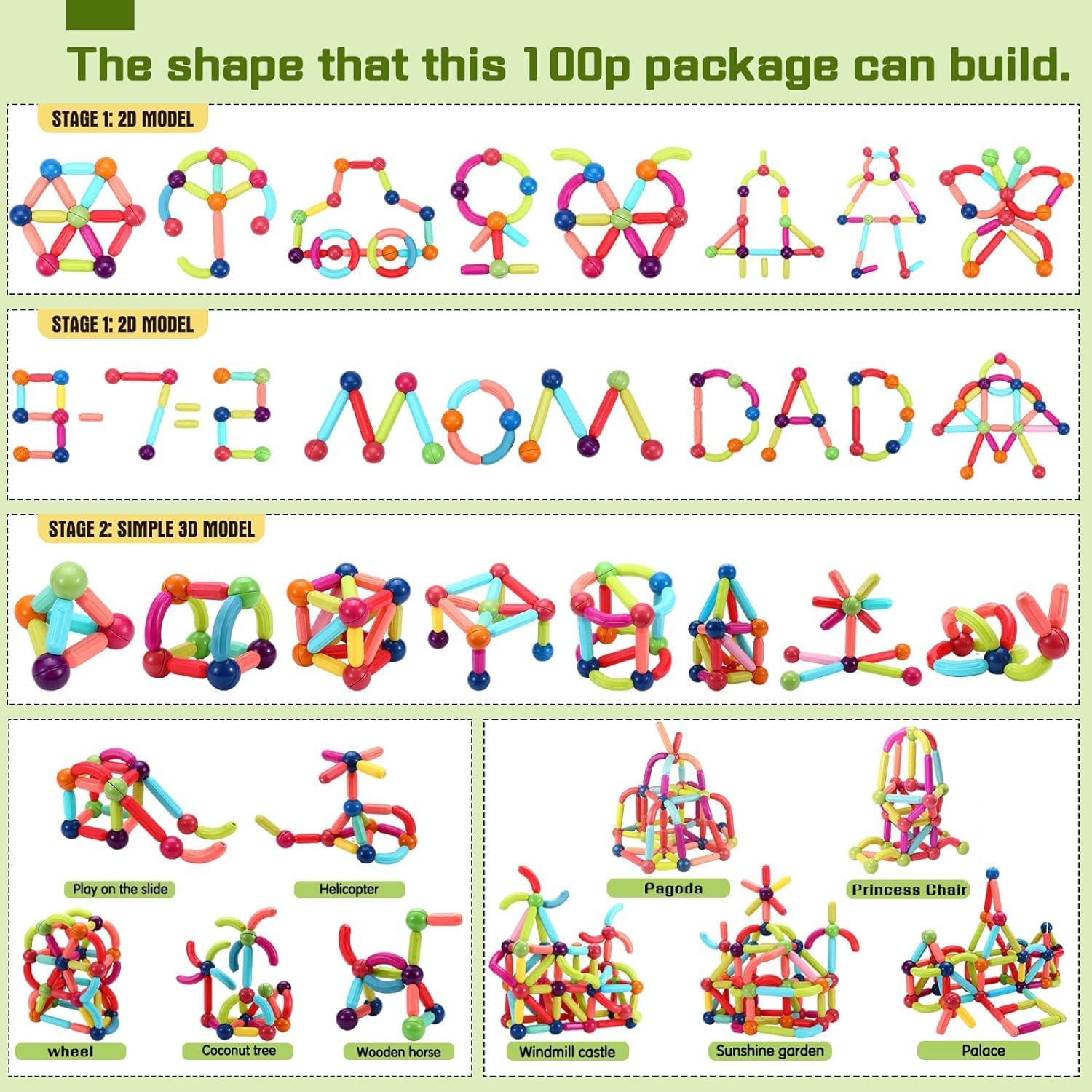 KRIREEN Magnetic Building Sticks Blocks Kids Toys, Learning Sticks and Balls, Activities Toys for Toddlers, 3+ Years Old Boys and Girls, Best Gift for Kids & Children, (Pack of 1), (36pcs) 3