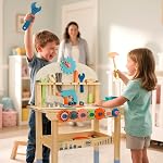 medoga Tool Bench for Kids Toy Play Workbench Wooden Tool Bench Workshop Workbench with Tools Set Wooden Construction Bench Toy for 3 4 5 Year Old Boys and Girls