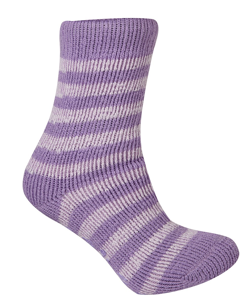 Red Tag Childrens Kids Girls Extreme Thermal Socks Striped W/Grippers TOG 2.45 Lilac 1 Pair