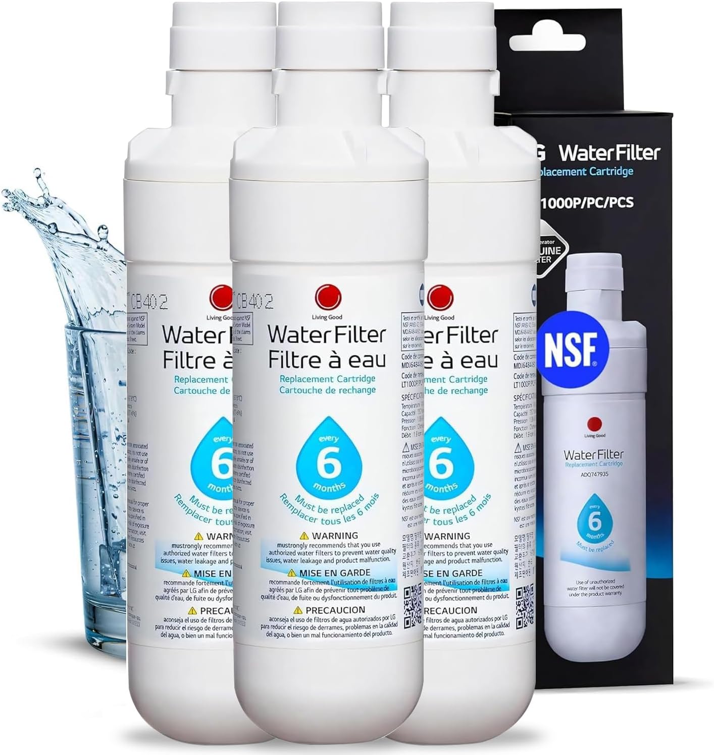 LT1000P Replacement for LG LT1000P Water Filter, Compatible with LT1000P/PC/PCS, LFXS26973S, LMXS28626S, LMWS27626S, LFXS28596S, ADQ74793501 and LT120F (3 Pack)
