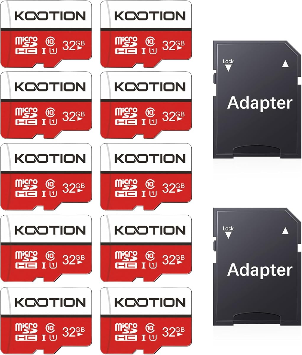KOOTION 32GB 10-Pack Micro SD Card, UHD Video for GoPro, Action Camera, Drone, Smartphone, R/W up to 80/20MB/s MicroSDXC Memory Card UHS-I U1 Class 10