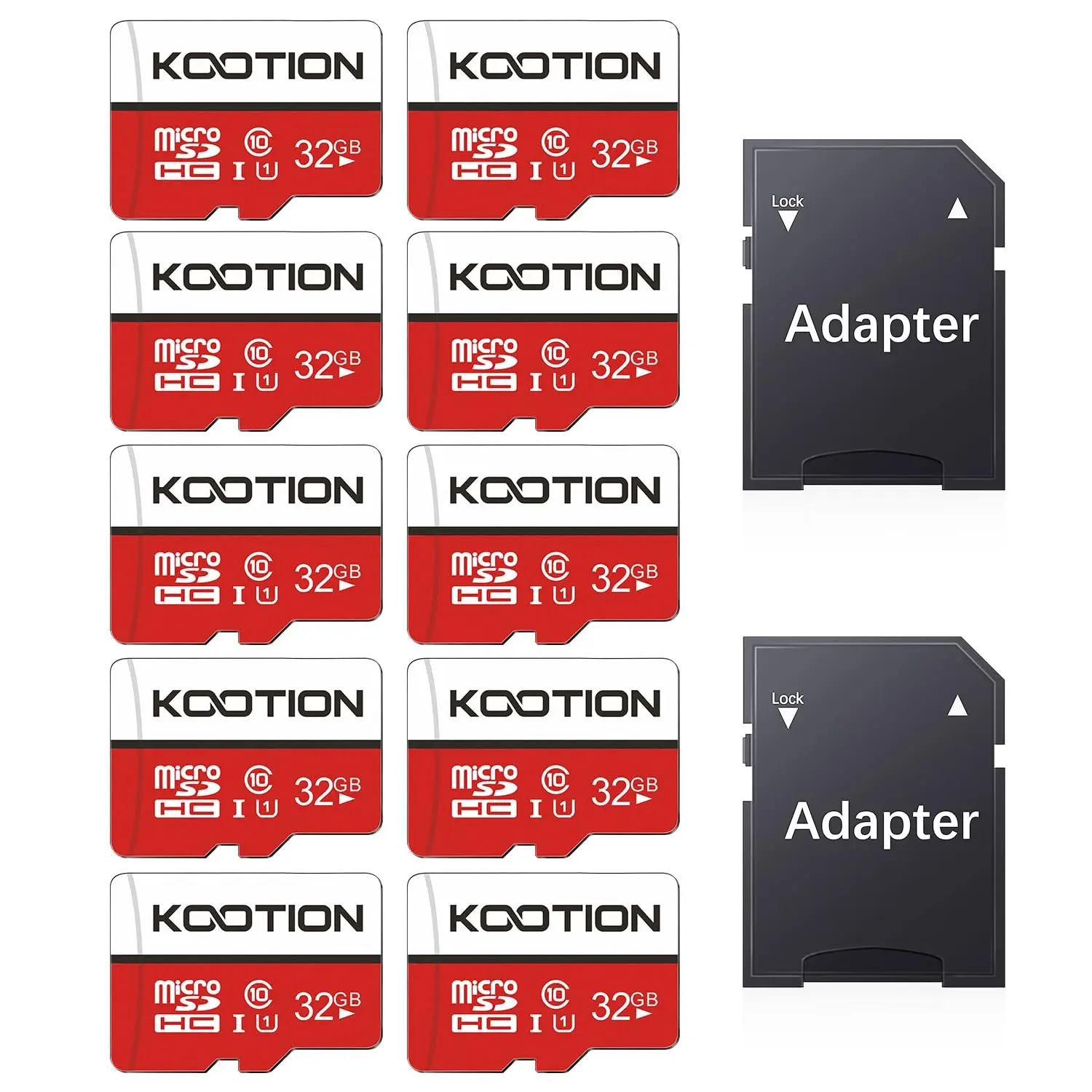 KOOTION 10 Stück Micro SD Karte 32GB Class 10 Speicherkarte SD MicroSDHC 10er Pack Mini SD Karte 32G Memory Cards Bunt (UHS-I A1 U1) SD Karten 32 GB MicroSD Card für Kameras Handy Tablet Android