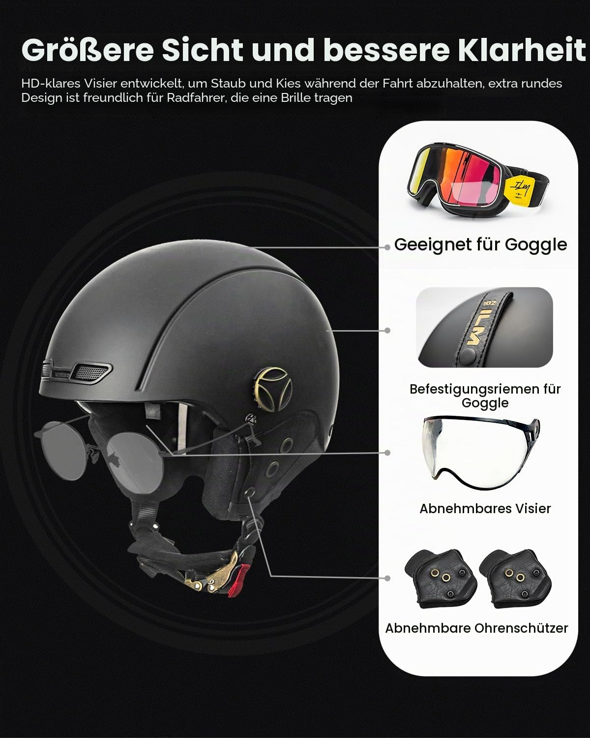 ILM Fahrradhelm für Damen Herren Erwachsene Fahrrad Ski Snowboard Helm mit Abnehmbarem Visier Ohrenschützer ASTM CPSC und CE Z102