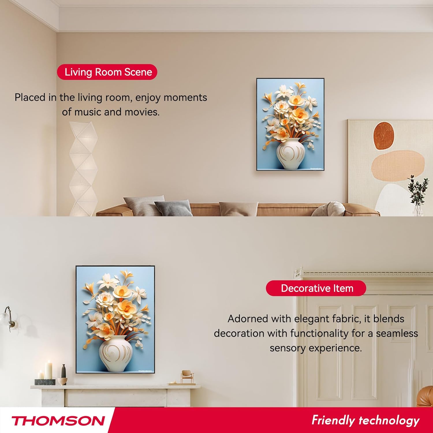 Diagram of the remote control for the THOMSON BG002-1 speaker, showing buttons for power, mode, volume, track control, 3D mode, EQ mode, play/pause, TWS mode, and mute