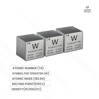 Tungsten Element info Cube Density Cubes High Density Element Cube for Element Collections Lab Experiment Material Heavy Small Objects Experience(Tungsten,1 Inch) By Unique Metals