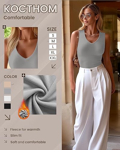 Miniatura 5 de Paquete de 4 camisetas térmicas sin mangas para mujer, con cuello en V, forro polar, sin mangas, cálido, chaleco de capa base