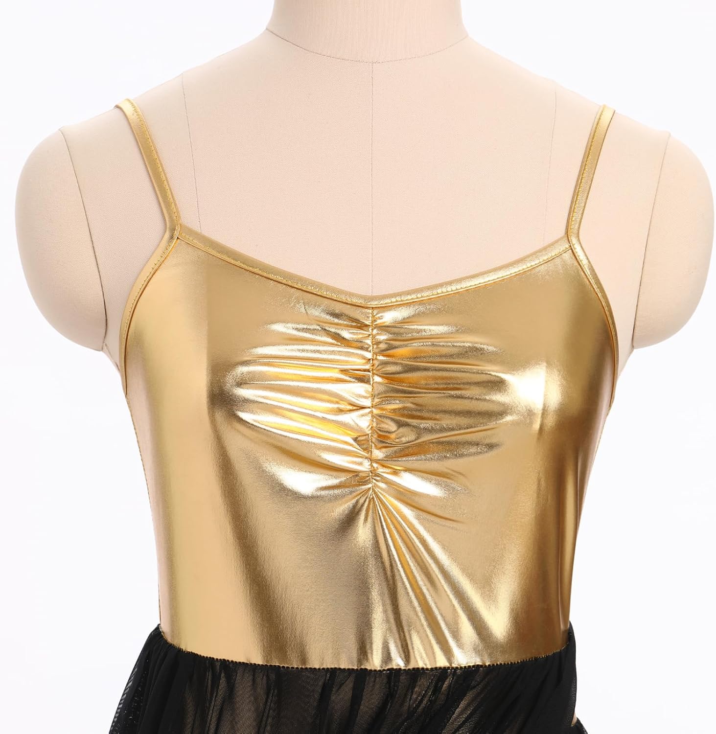 AFAVOM Women's Lyrical Dance Costume Shiny Metallic Lyrical Dress Asymmetric High Low Tulle Skirt Contemporary Dance Costumes