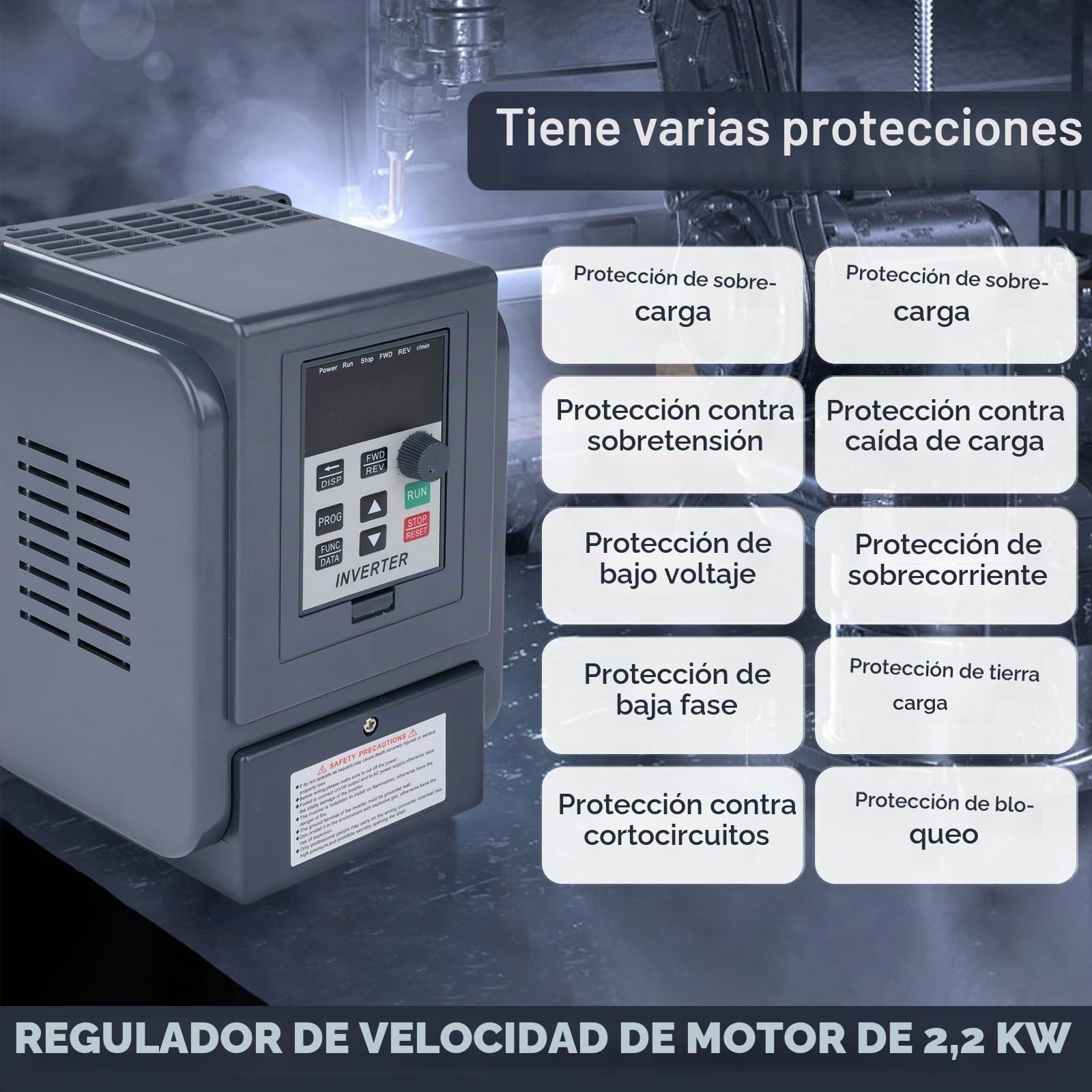 DEWIN Variador de Frecuencia Monofasico,2.2kW Entrada monofásica 220V Salida trifásica 380V,Variador de Frecuancia Regulador de Velocidad Motor(Modelo de fábrica:AT4-2200X)