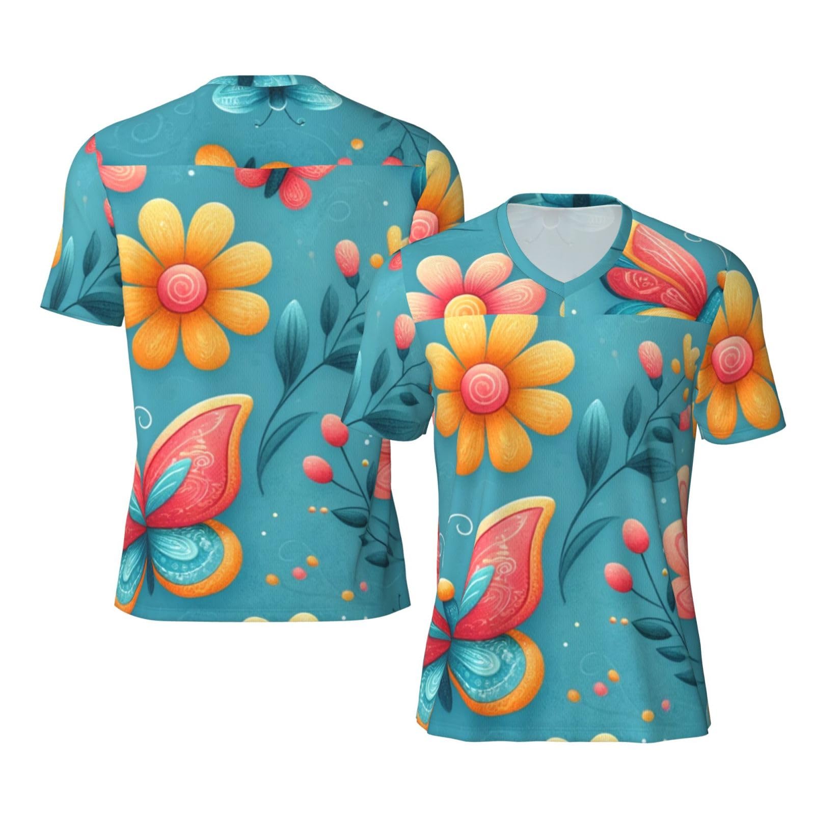 Stylish Athletic Sports Jersey Butterflies-Flowers-Blue Men's Rugby Jersey 4X-Large