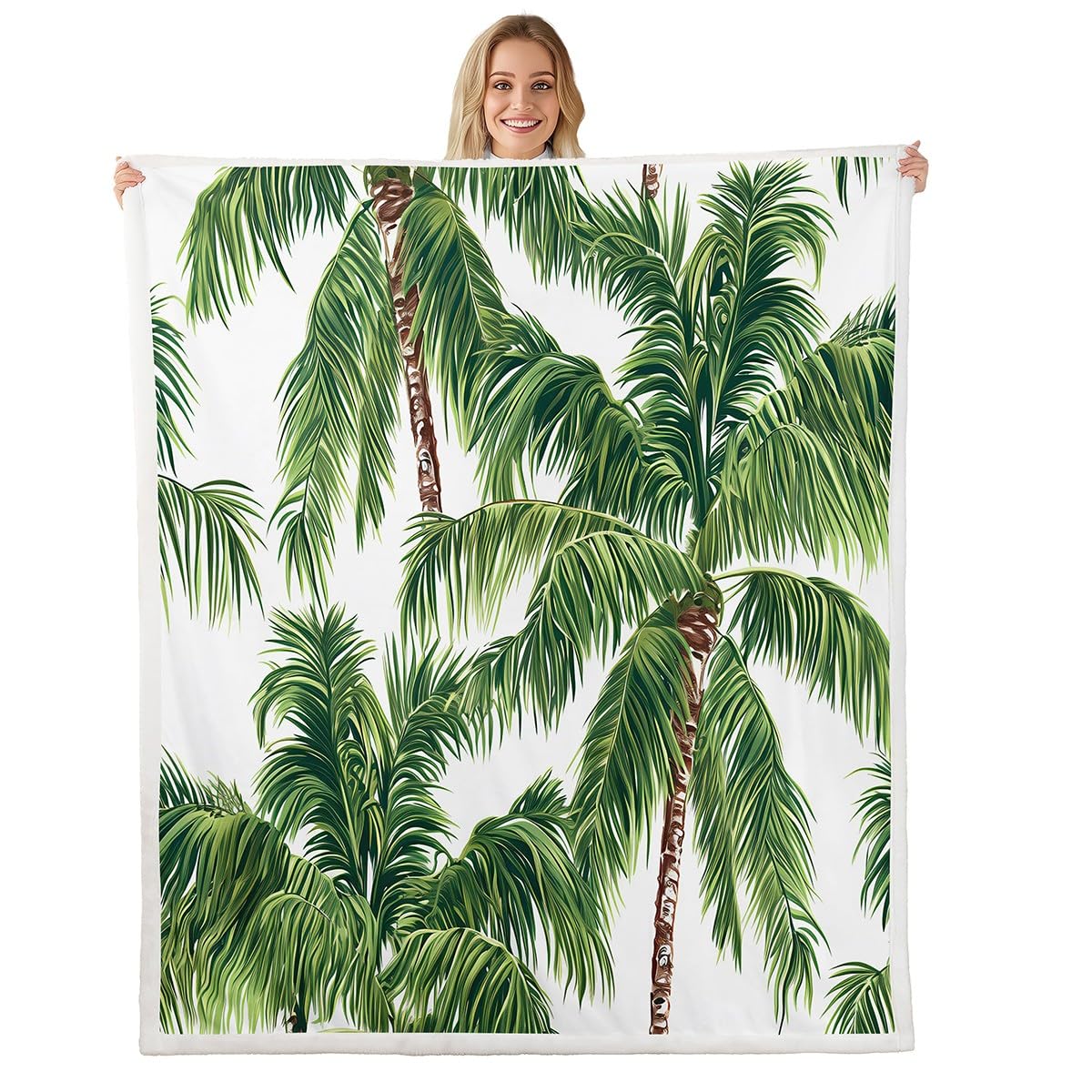 Feelyou Tropical Fleece Throw Blanket Hawaii Beach Theme Sherpa Blanket Ocean Surfing Palm Tree Printed Plush Blanket Plants Nature Decor for Sofa Bed