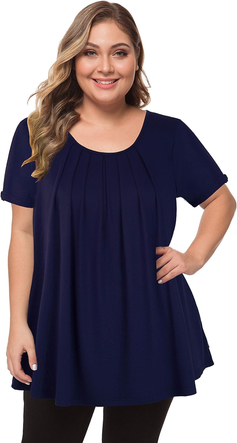 MANER Women's Plus Size Tops Short Sleeve Flowy Shirts Casual Blouses Tunic Tops L-4XL - Image 3