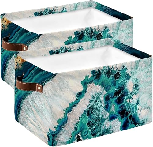 Cesta de almacenamiento de ágata turquesa verde azulado para organizar estantes, cajas de almacenamiento plegables con asa, cesta de lona moderna