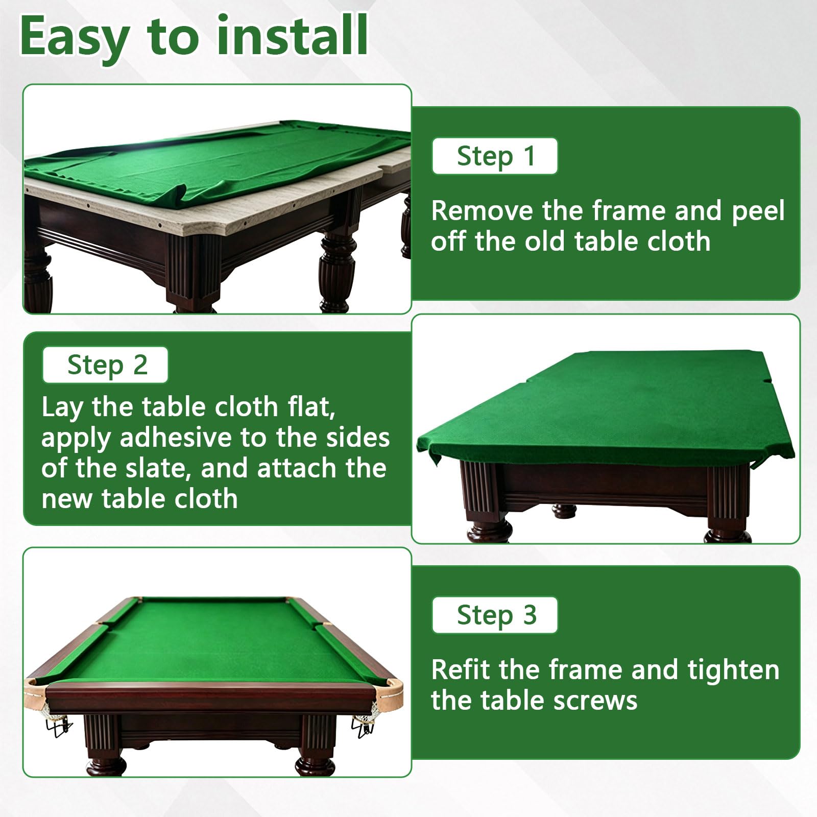 Billardtuch, Professionelle Billard-Tischdecke für Standard 7/8/9 Fuß Tisch mit Gepolstertem Stoffstreifen, Tischunterlage für Indoor Billard Sport, Billardschutz
