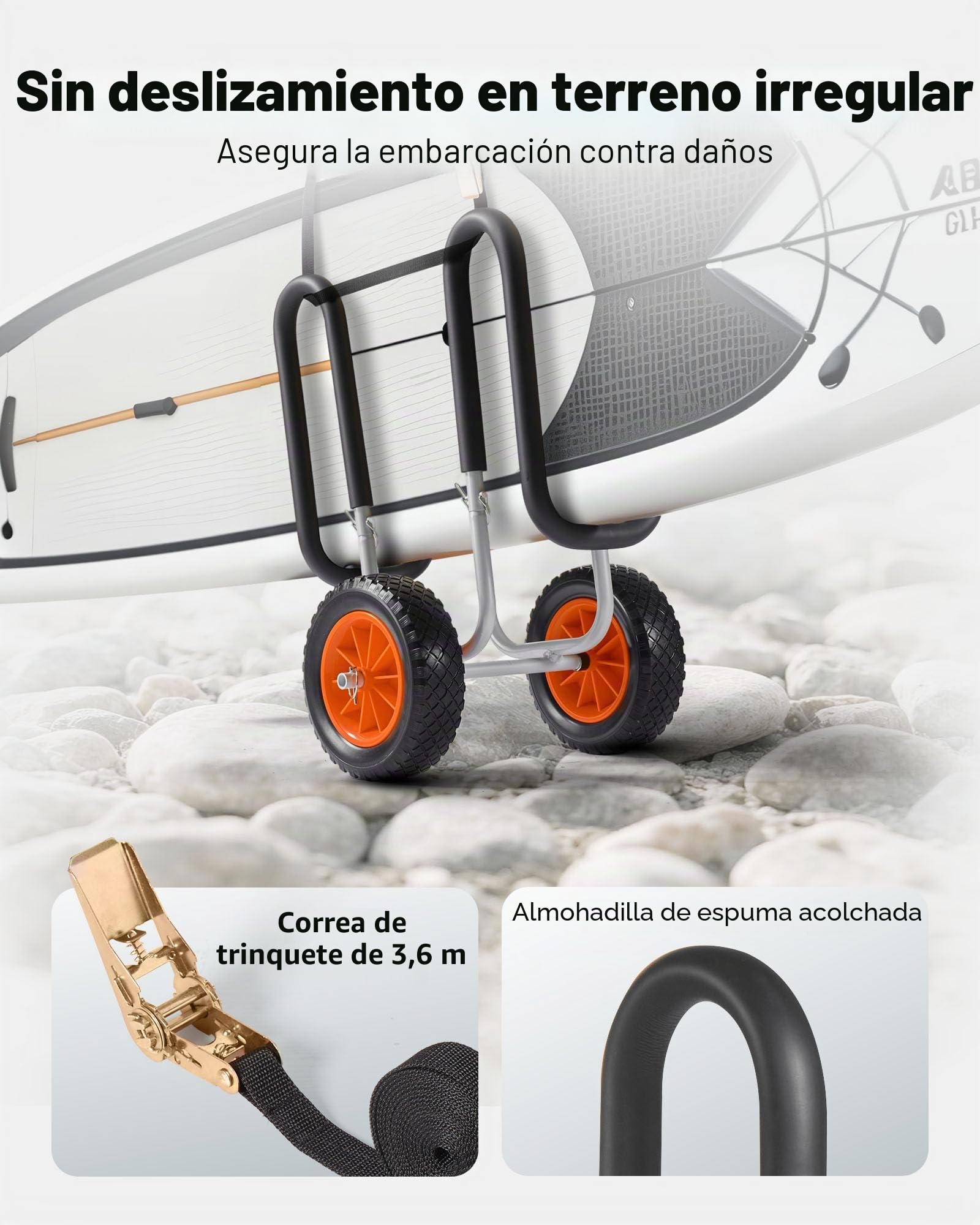 VEVOR Remolque Vertical para Kayak, Remolque de Kayak 520 x 500 x 680 mm con Neumáticos de Goma Maciza de 25,4 cm y Soportes Carga de 68 kg, Carrito para Tabla de Surf de Remo, Kayaks, Canoas