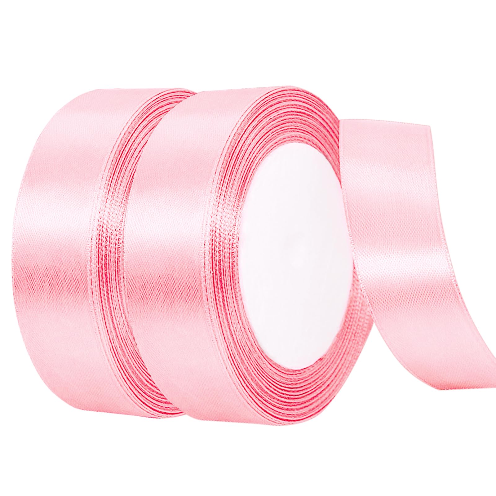 Pink Ribbon Satin Ribbons - 2 Rolls, 20m x 22m, Solid Colors for Crafting, Gift Wrapping, Wedding & Birthday Decorations