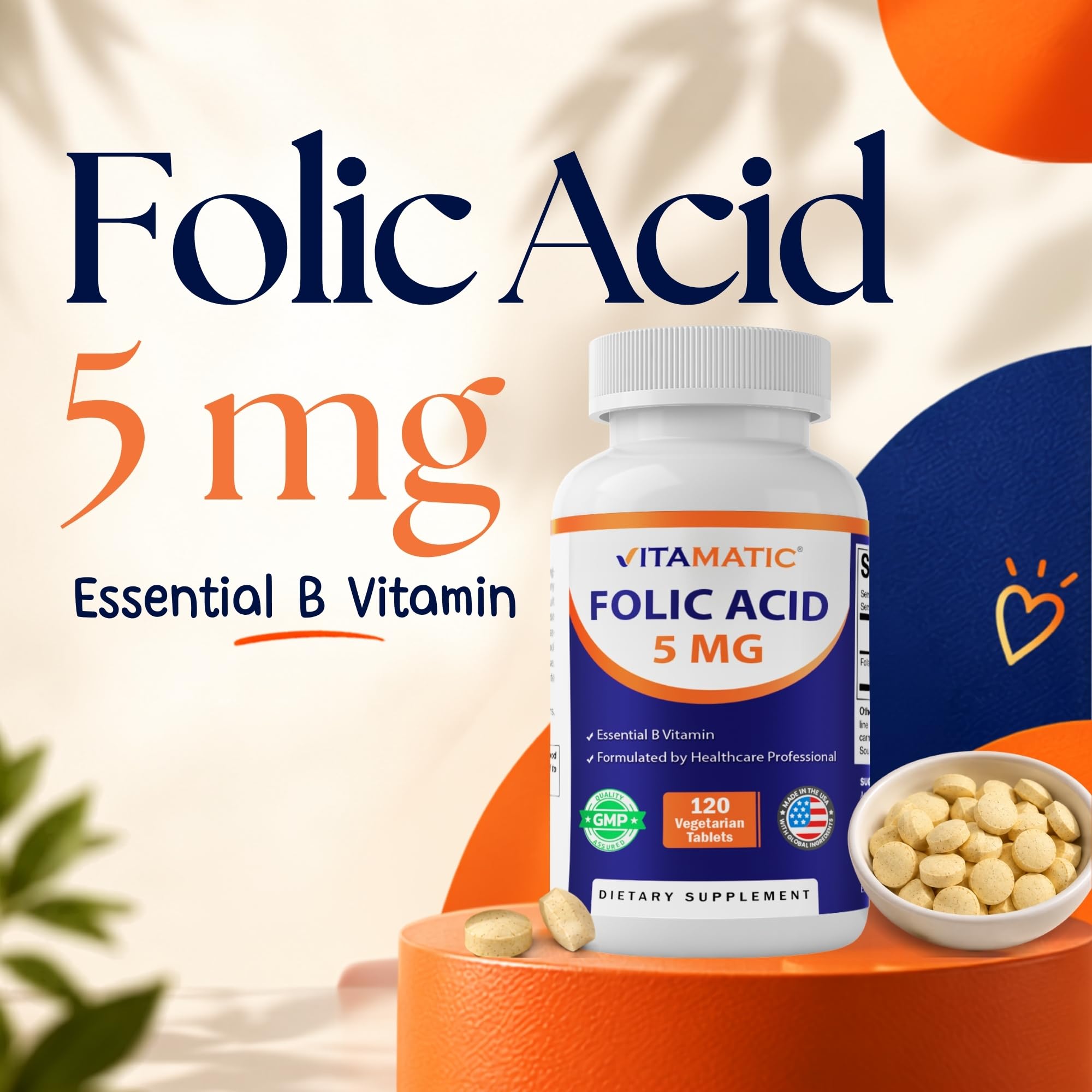 Vitamatic Folic Acid 5 mg (5,000 mcg), 120 Vegetarian Tablets (2 Pack) — Amazon image 6