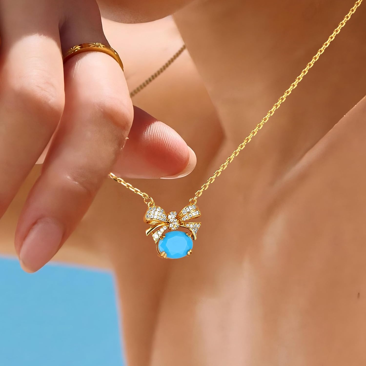 Fettero Gold Necklace for Women - 14K Plated Dainty Gold Necklaces Cute Charm Bow Heart Toi et Moi Pendant Trendy Necklaces for Women Jewelry - Image 2