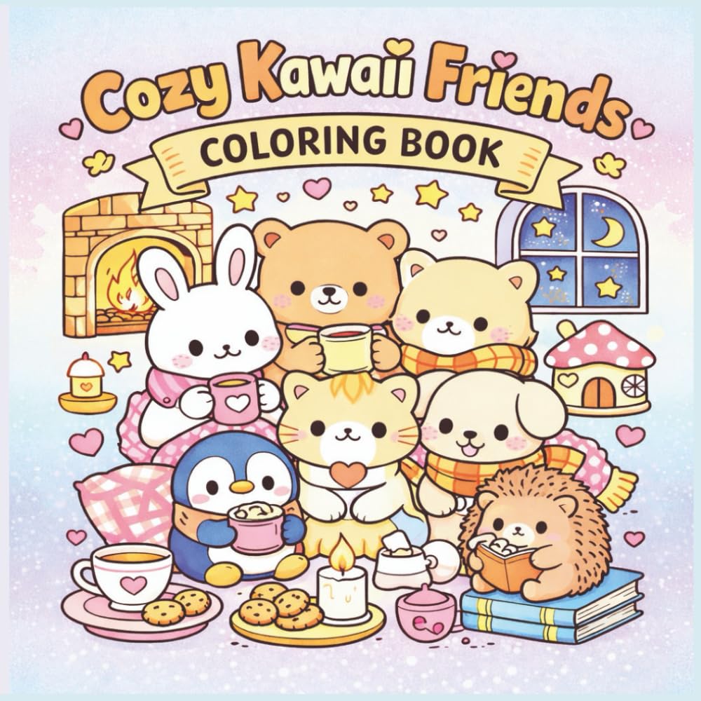 Cozy Kawaii Friends Coloring Book: Cute & Cozy Kawaii Animal Coloring Pages for Relaxation, Stress Relief, and Mindful Creativity