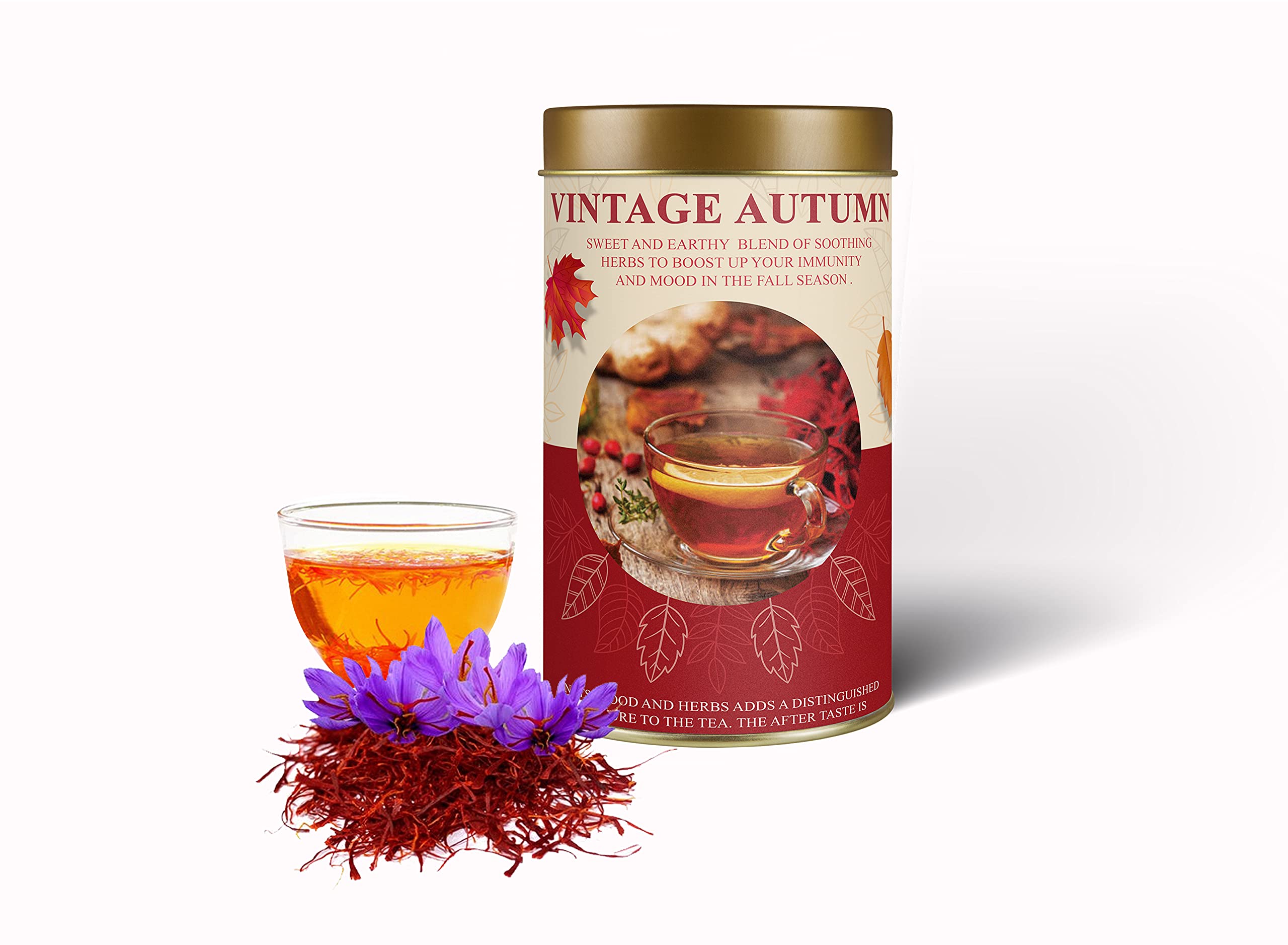 HerBlend Gourmet Tea Vintage Autumn Natural Hand Plucked Kashmiri Kahwa for Weight Loss Chai for Stress Busters Tea for Cold and Cough Tea Leaves for Healthy and Glowing Skin (50gm)