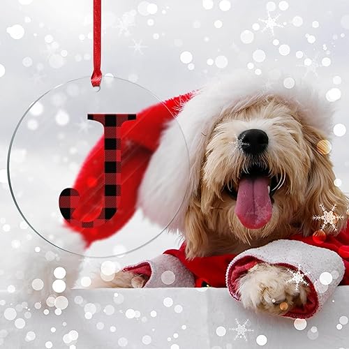 Miniatura 7 de Adornos de Navidad con monograma personalizado con letra J de Navidad, a cuadros rojos y negros, decoración de árbol de Navidad, recuerdos de
