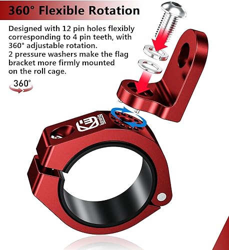 Miniatura 5 de Soporte de látigo UTV, soporte resistente para bandera de luz de látigo UTV, soporte de montaje de barra de luz ajustable de aleación de aluminio