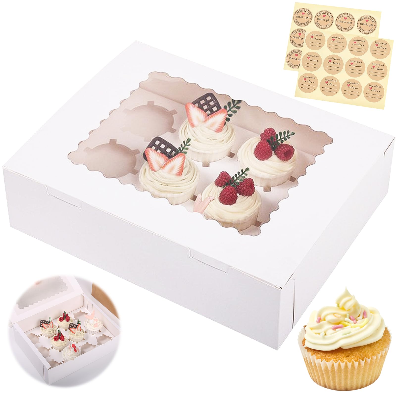 Scatole Cupcake Kraft Con Finestra - 12 Pezzi Per Torte, Muffin E Dolci, 13.5x7x5 Cm - Foto 5