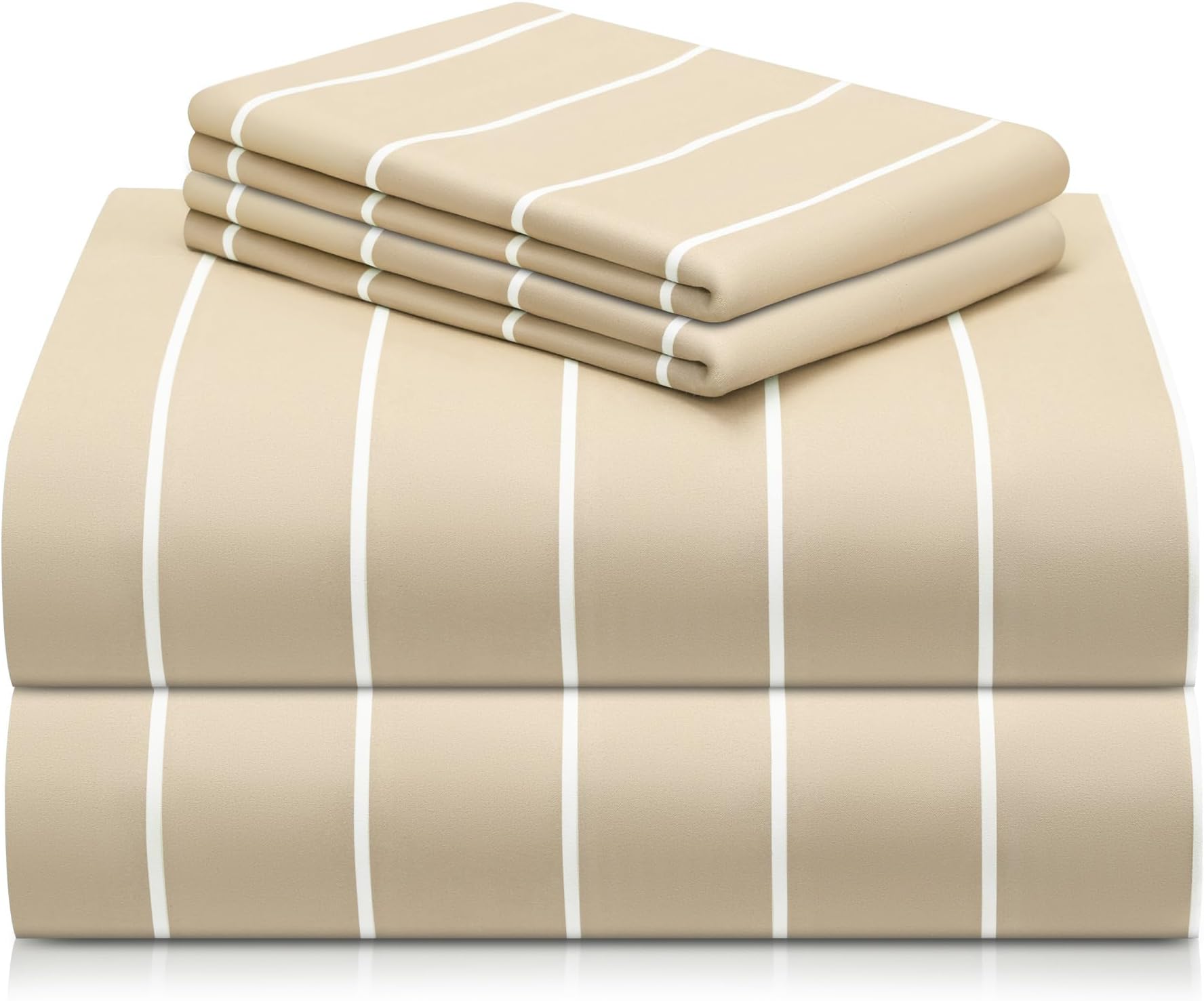 LuxClub 4 PC Queen Size Sheet Set Bed Sheets, Breathable Luxury Deep Pockets 16" Wrinkle Free Cooling Sheets Machine Washable Hotel Bedding (Queen, Striped Cream)