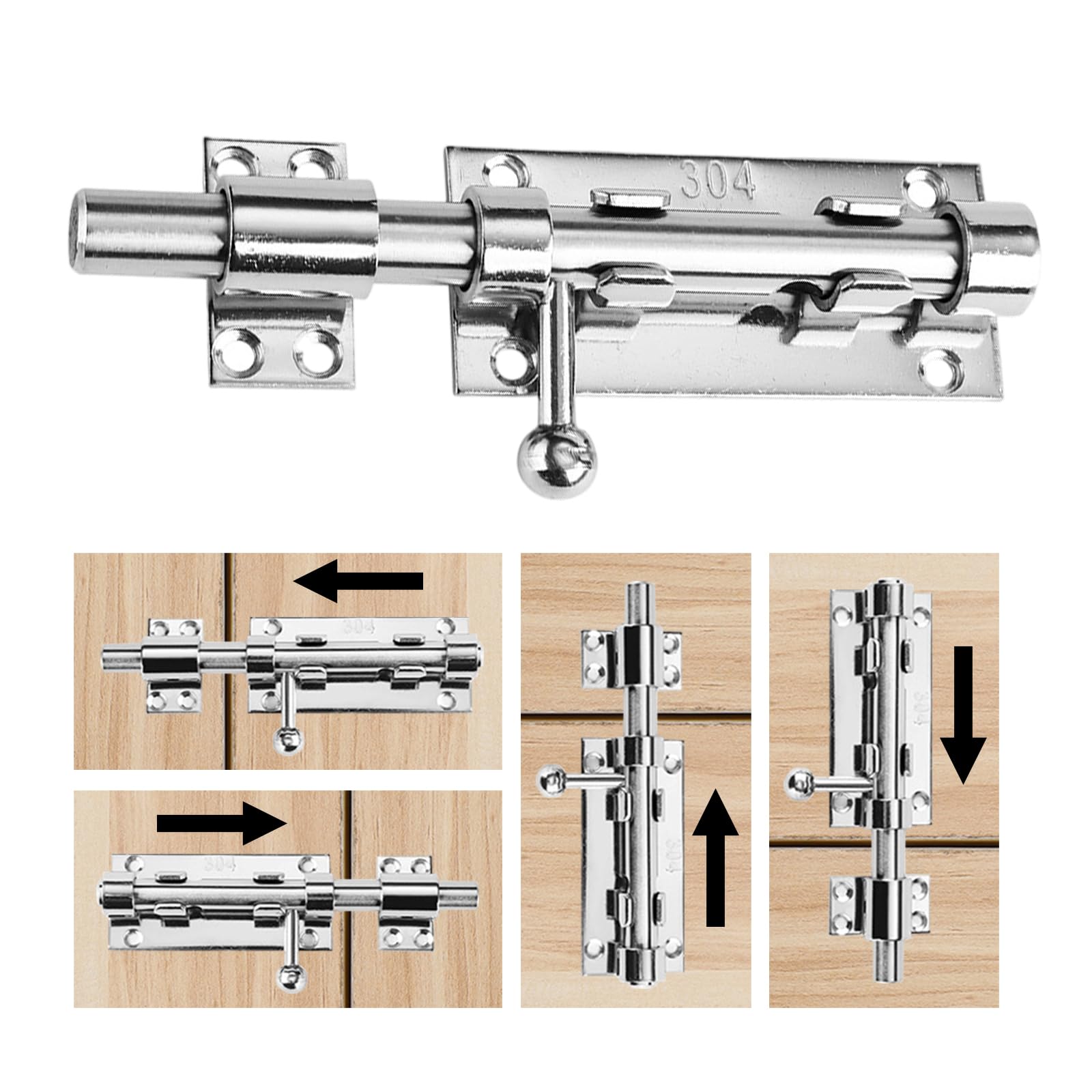 6 Inch Sliding Bolt Lock, Door Bolt Bolt Lock, Door Lock Bolt Heavy Duty 304 Stainless Steel Gate Bolt - Image 4