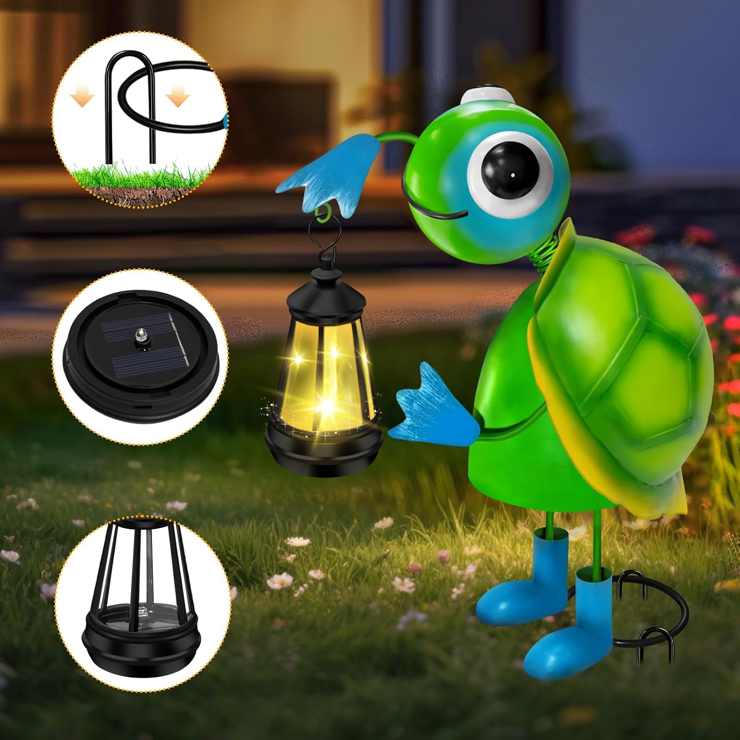 Solar Garden Lights Turtle Statue with Solar Lantern Lights,13.78in Tall Big Metal Turtle Garden Decor,Birthday Gifts for Women Mom,Decorative Stakes for Home Decorations,Patio,Porch,Yard Art,Ornament - Image 5