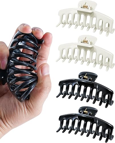Mesovor 4 Pack Silicone Flexible Hair Claw Clips, Nonslip 4.33" Large Bendable C