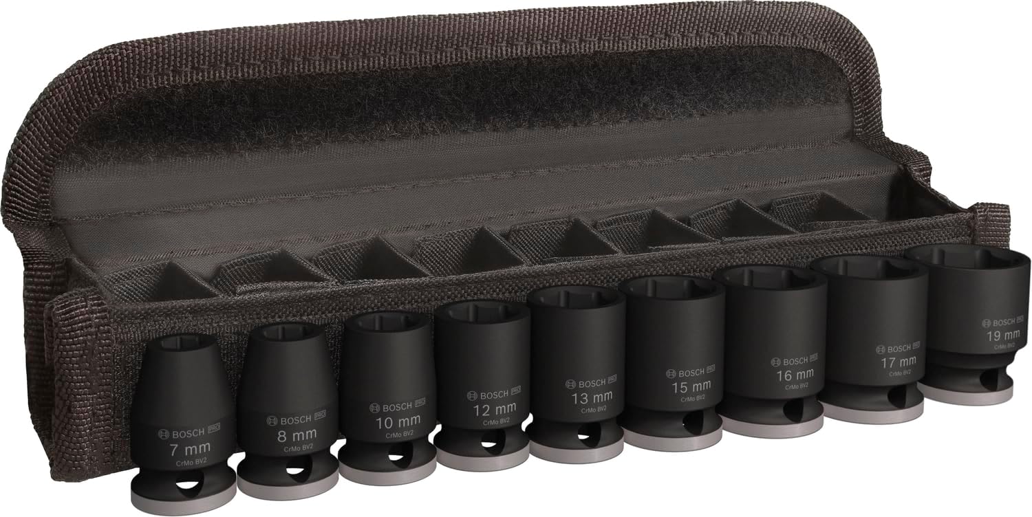 Bosch 2608003036 Impact Wrench Socket Set, 3/8 inch (9.5 mm) Insertion Angle with Storage Case