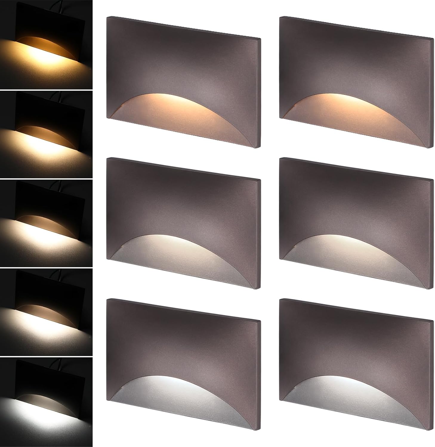 LEONLITE 5CCT 120V LED Step Lights, 150LM 5%-100% Dimmable Stair Lights Indoor Outdoor IP65 Waterproof, Aluminum Anti-Glare Shell, CRI90 ETL 2700K/3000K/3500K/4000K/5000K, Oil Rubbed Bronze, Pack of 6