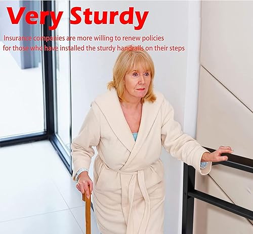 Vista 18 de Metty Metal Pasamanos para escalones al aire libre adecuados para 1 a 2 escalones, barandilla de escalera de hierro forjado, paso estable con Negro