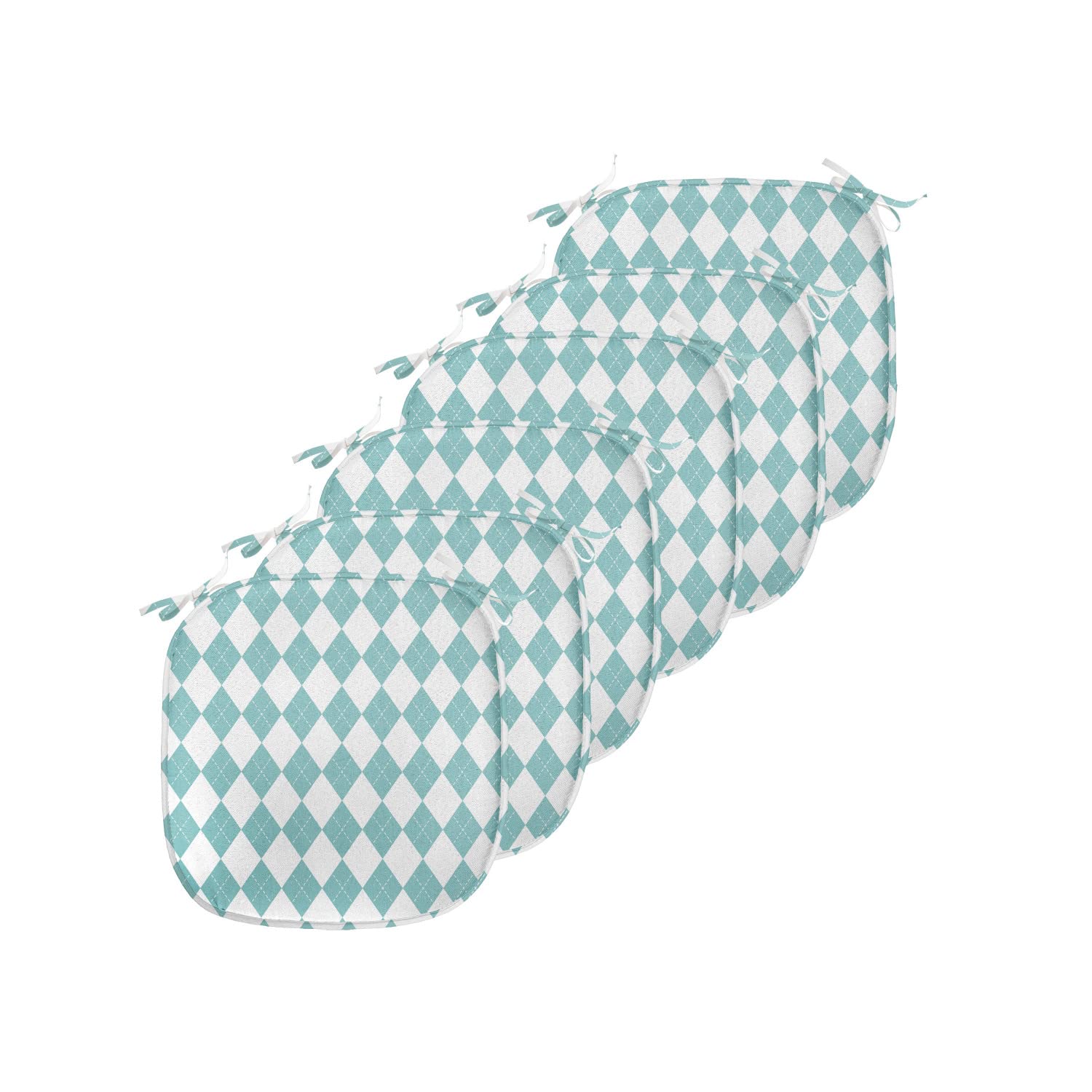 Lunarable Sky Blue Chair Seating Cushion Set of 6, Diamond Line Pattern Old Fashioned Argyle in Pastel Colors and Modern Look, Anti-Slip Seat Padding