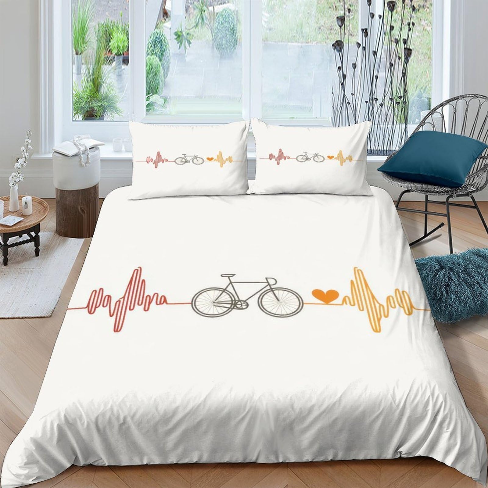 Ctjqhvkz Style-8 3D Printed Bicycle Heartbeat Fitted Sheet Microfiber Anti-Slip Easy Care Bed Cover Decor For Bedroom Guest Room Single（135X200cm）