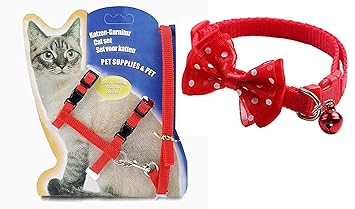 Pups&Pets Nylon Cat Collars with Bow Tie and Bell 1Pcs Adjustable Cat Harness Leash Nylon Set 10mm Puppy Kitten Or Certain Puppies Necktie Collar, Pack of 2 (Red Color)