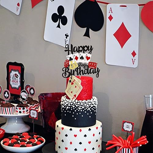 Miniatura 5 de 1 pieza de decoración de pastel de casino juego de fichas de juego de póquer feliz cumpleaños pastel Pick decoraciones para Las Vegas Casino noche