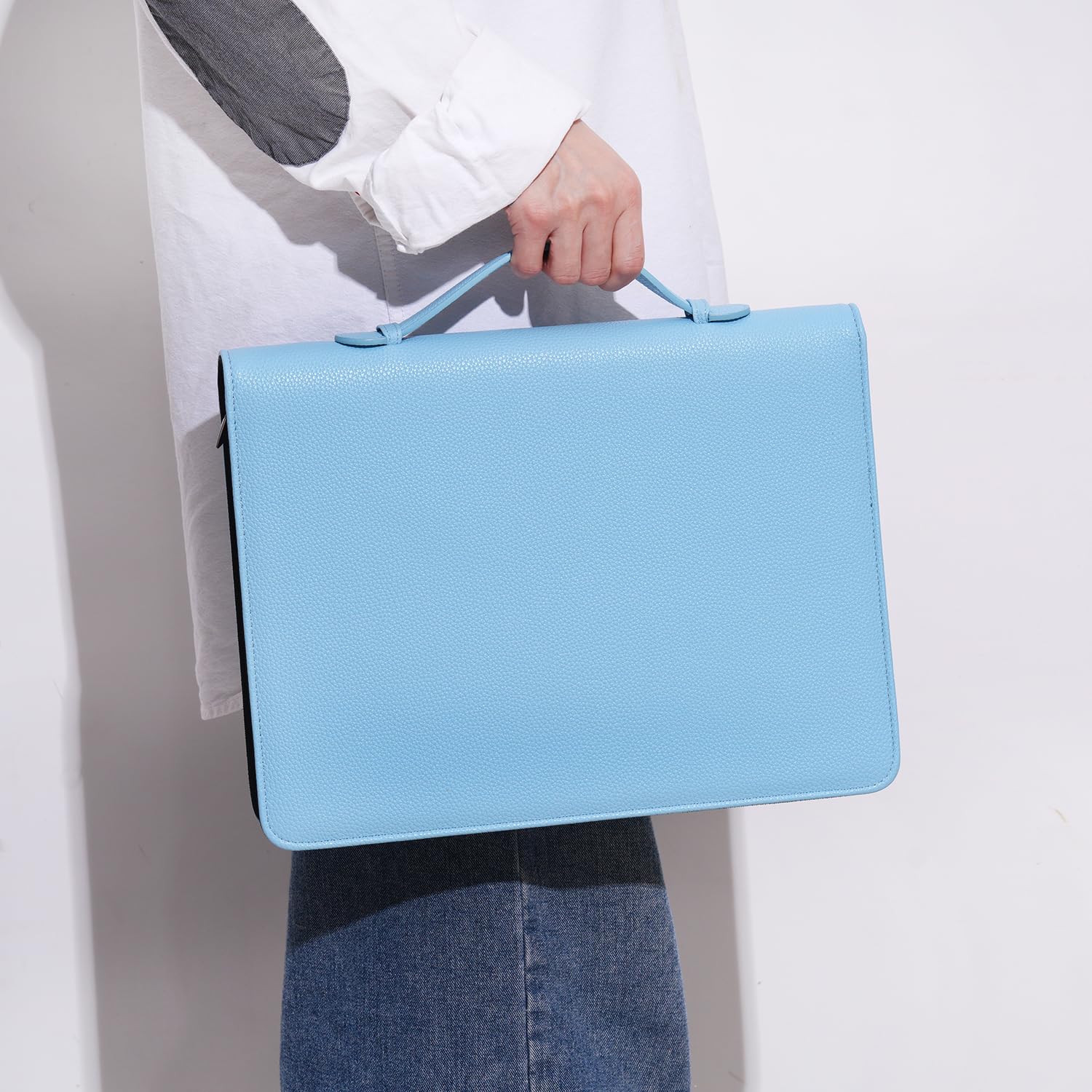 Wonderpool Viaggio Portfolio con Zip 3 Anelli A4 Padfolio Astuccio Documenti con Clip Rimovibile Portablocco, Organizzatore per Ufficio e Scuola per Uomini e Donne (Azzurro)