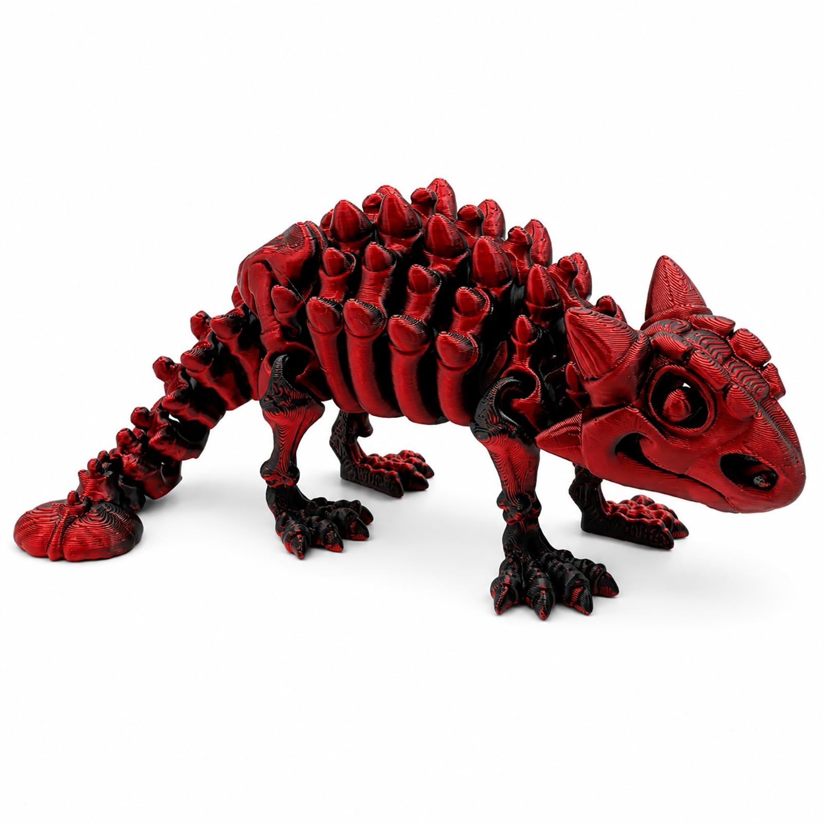CASOME 3D Printed Articulated Skeleton Ankylosaurus Figurine, Movable Fossil Dinosaur Display Ornament, Prehistoric Desk Decor Collectible Model, 21cm(Red)