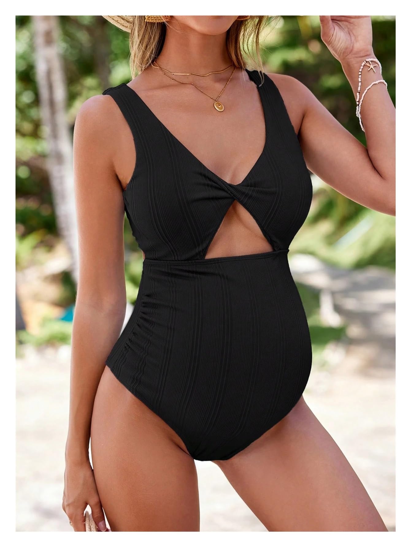 Maillot de Bain Une pièce for Femmes Enceintes, ajouré, Style européen, for la Plage, for pré-Mamans(Blue,M)