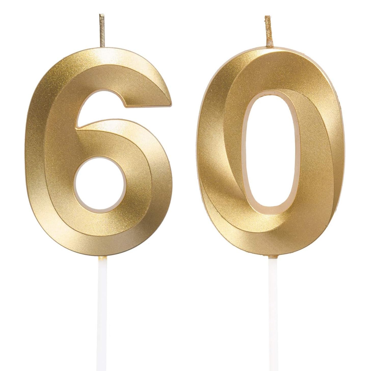 Number 60 Candle, Gold 3D Numeral Candles for 60th Birthday Cake Topper - Wedding Anniversary Party Decoration Supplies
