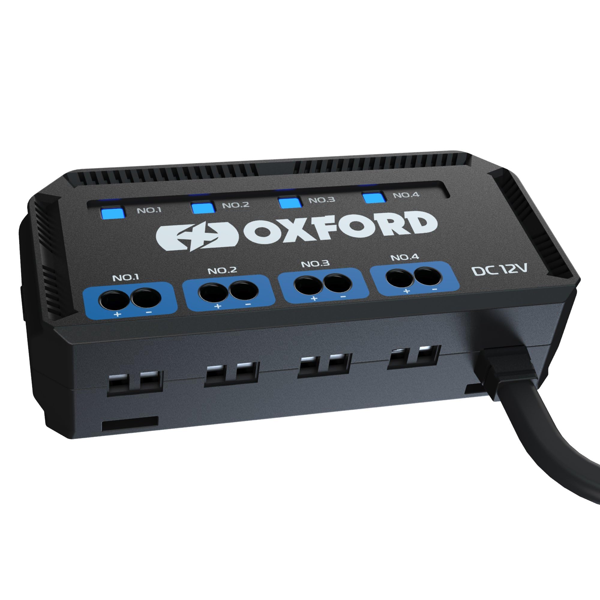 Oxford 12V Motorcycle Junction Box Fused Power Hub with Relay 4 x 5Amp Connection Ports LED Indicator and Ignition Shut Off Compatible with Motorbike Heated Grips Auxiliary Lights GPS USB Chargers
