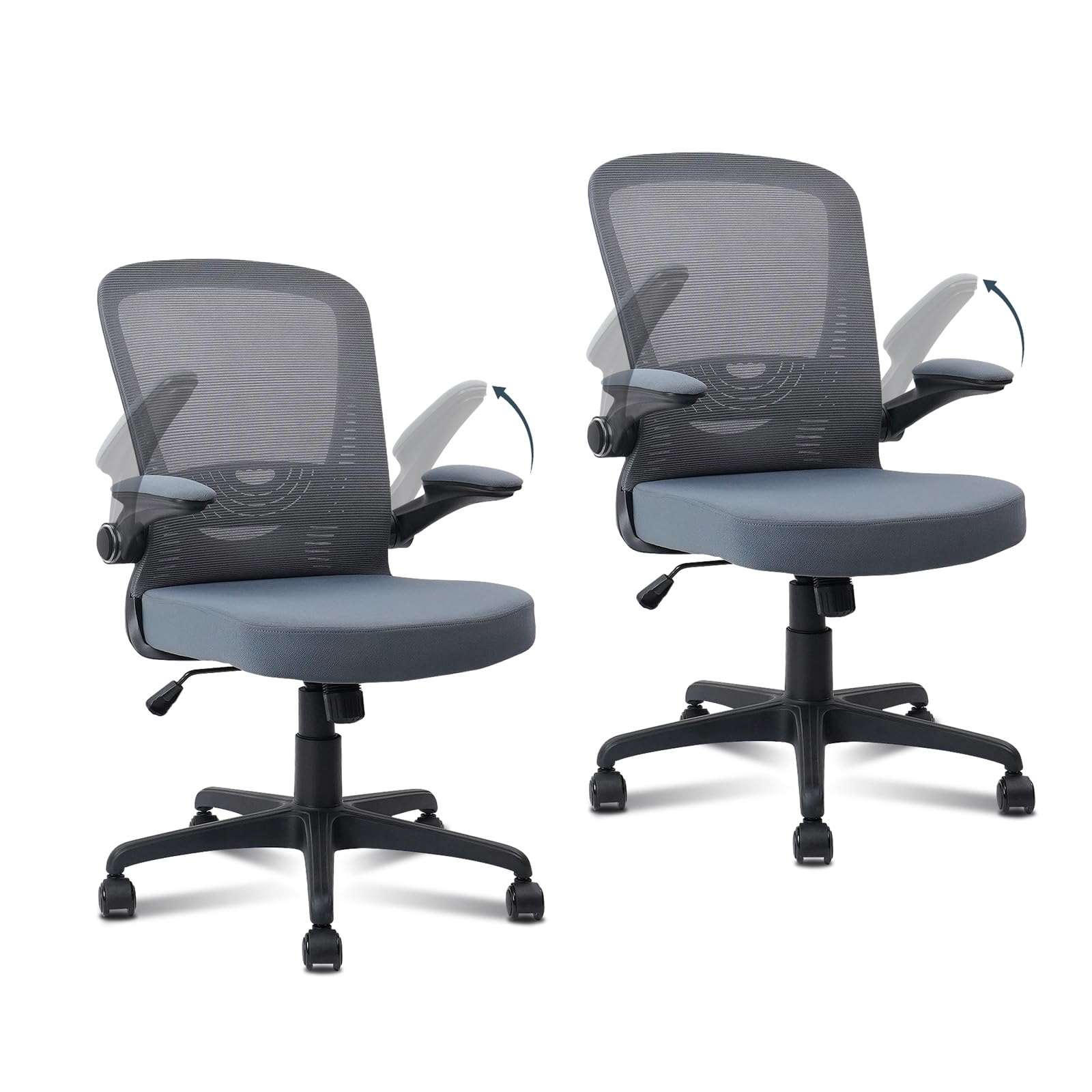 CLATINA Ergonomic Desk Chair with Flip Up Armrests, Adjustable Lumbar Support and Height 360 Degree Swivel Rolling Mesh Back Computer Task Chairs for Home Office Comference Study School, Grey, 2 Pack