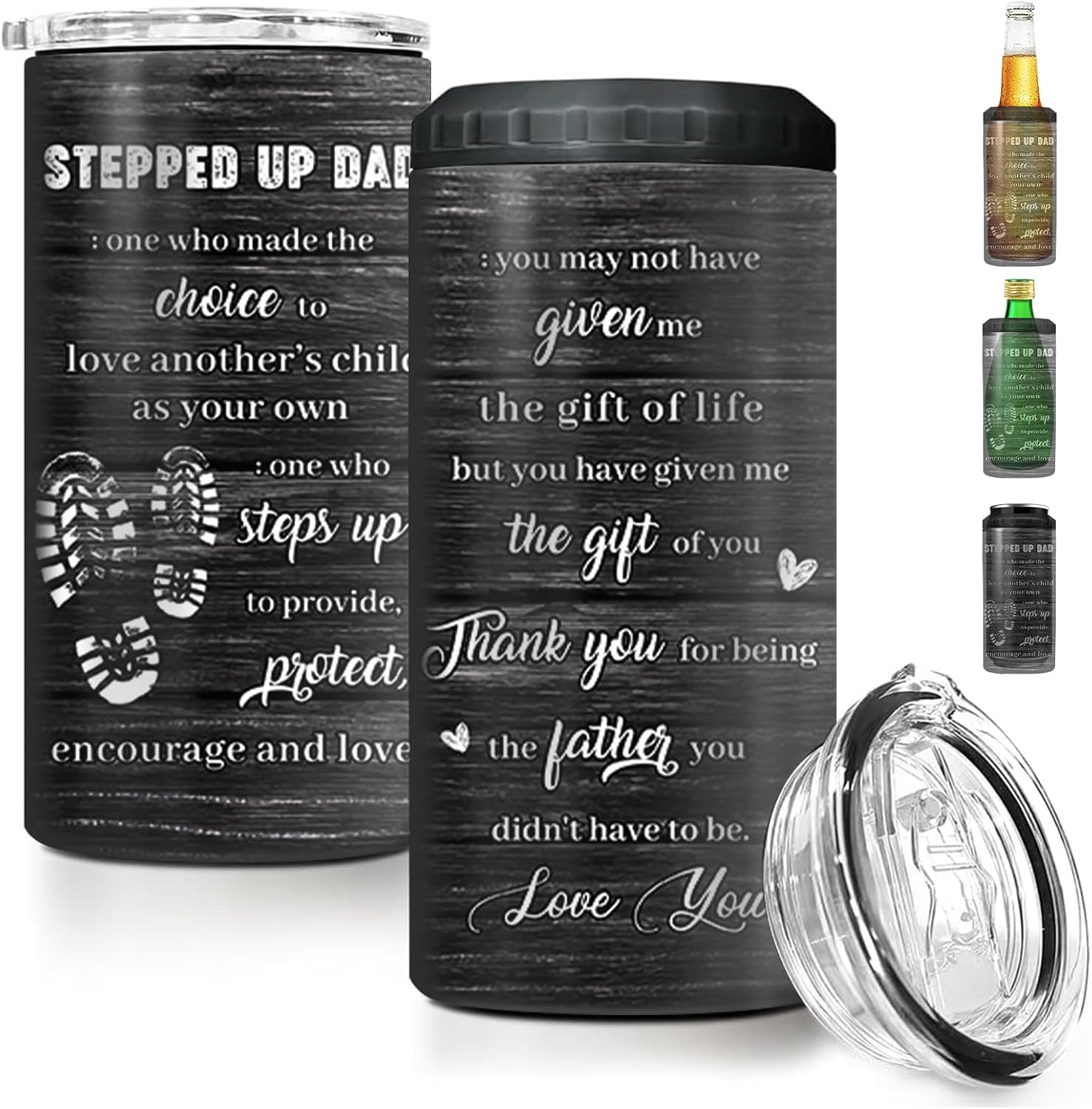 Step Dad Gifts Tumbler, 4-IN-1 Can Cooler 16 Oz Stainless Steel Tumbler, Father's Day Birthday Retirement Gift for Bonus Dad from Step Daughter Son