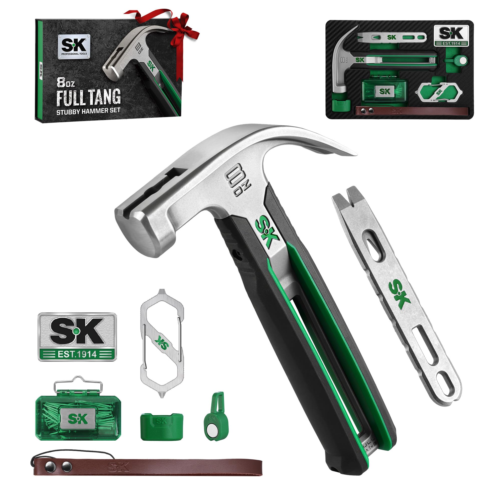 SK 8-Piece Hammer Tool Set, 8 oz Stubby Claw Hammer Gifts for Men