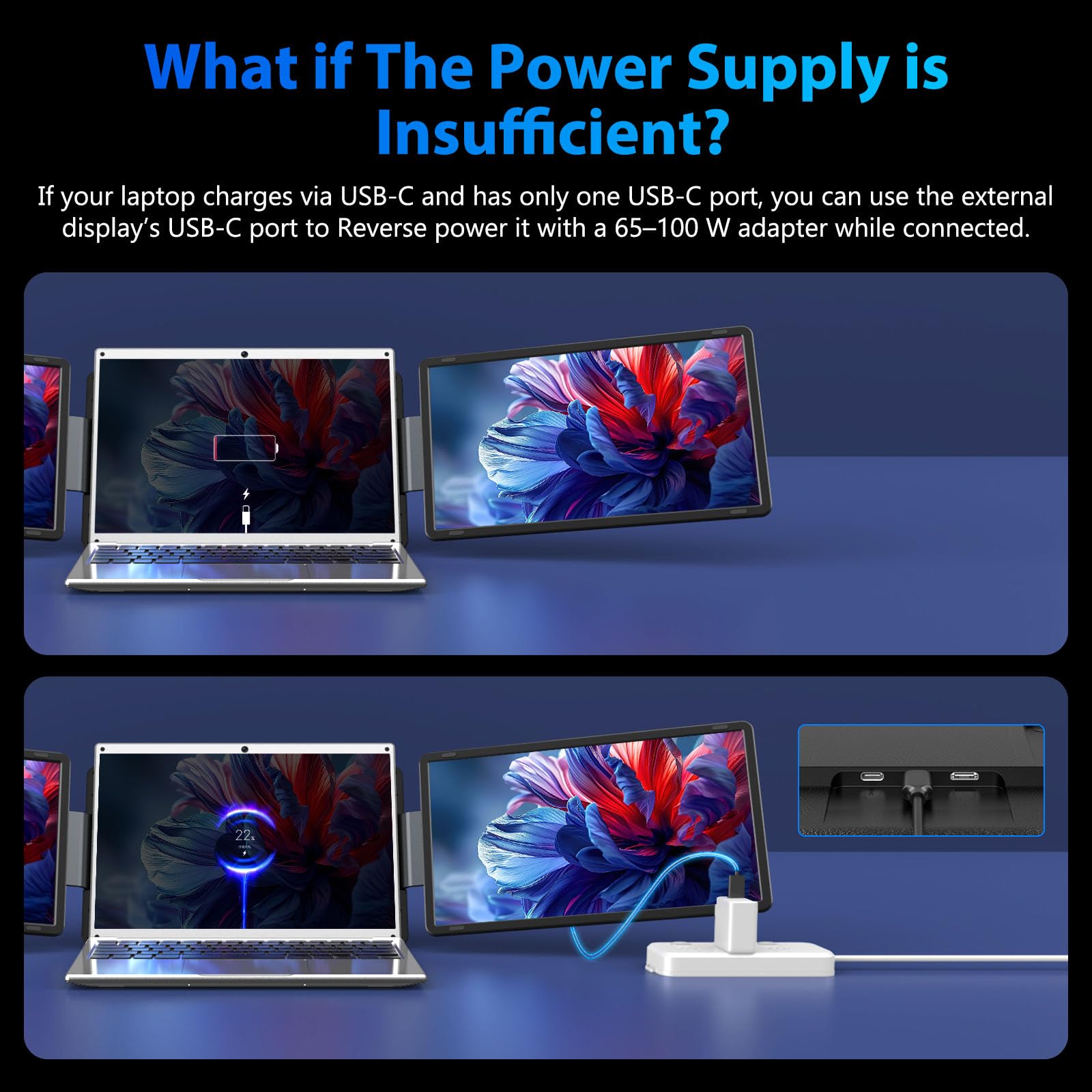 Tauvian 15.6" Laptop Screen Extender, FHD 1080P IPS Portable Triple Monitor for Laptops 13.3"-17.3", USB-C/HDMI Plug & Play, 120% sRGB Low Blue Light Detachable Monitor Extender for Windows/MacOS — view 9