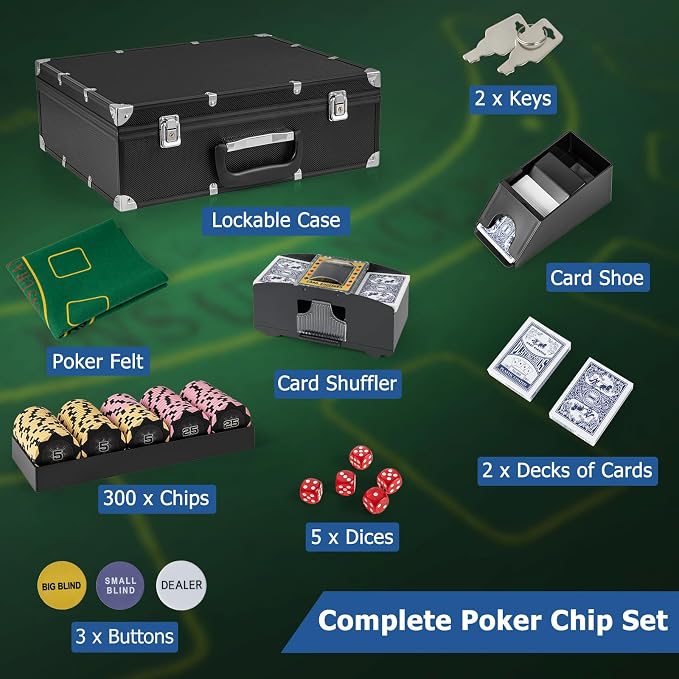 Set de fichas de poker GYMAX 300 piezas con accesorios miniatura 5